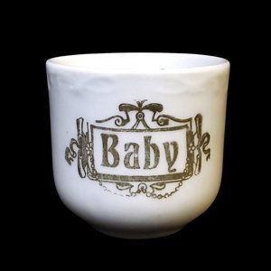 Antique German Made Baby Mug Cup with Handle Circa 1920's - White w/Gold Letters